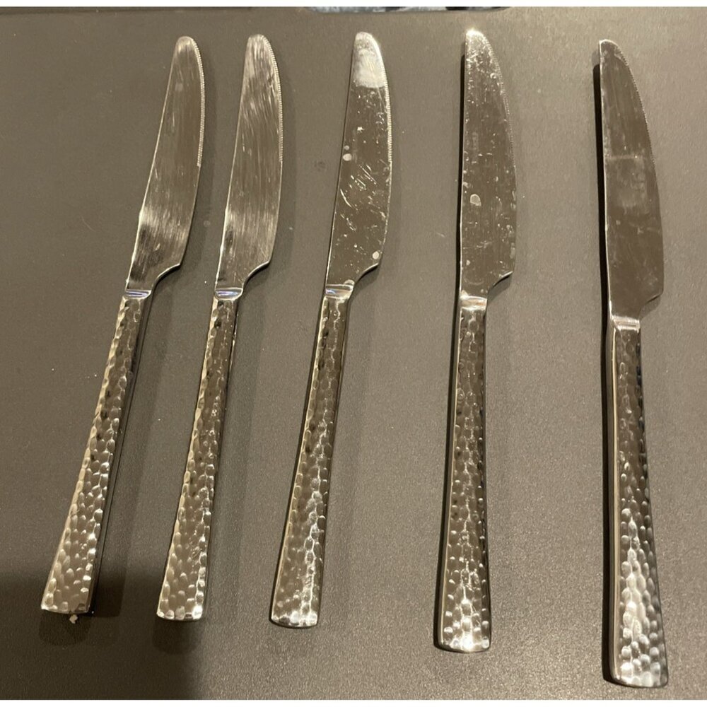Tomodachi Hampton 18/10 Ella Stainless Steel‎ Hammered Set Of 5 Dinner Knifes